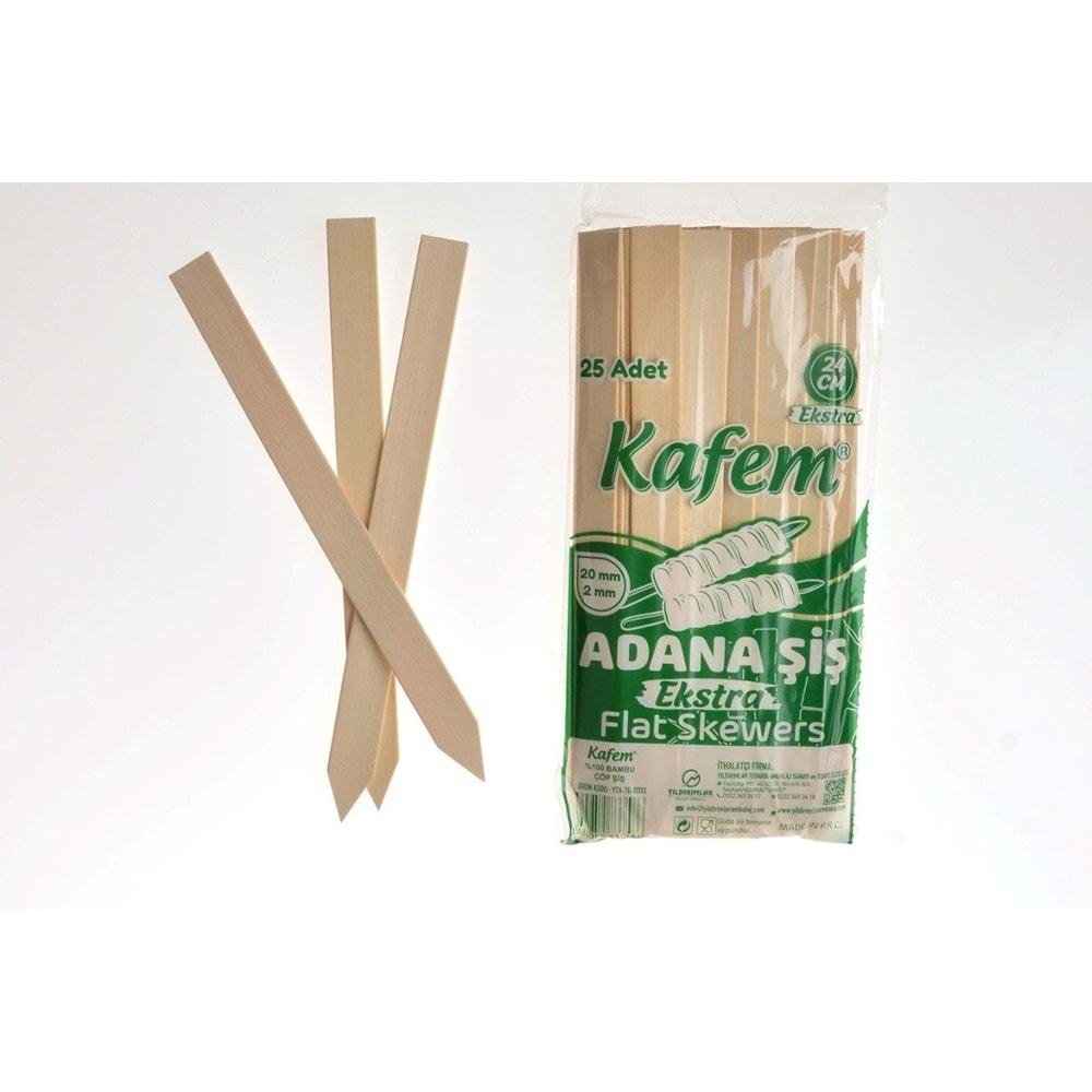 Kafem Adana Şiş Geniş Bambu 2mm x 20 mm 24 cm 25 Adet