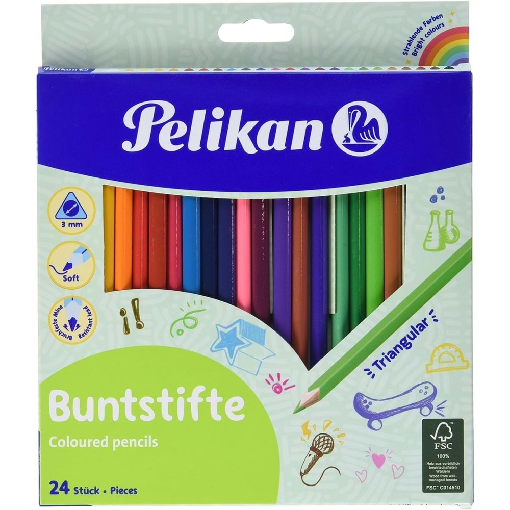 Pelikan Kuru Boya Kalemi Üçgen 24 Lü Kutu