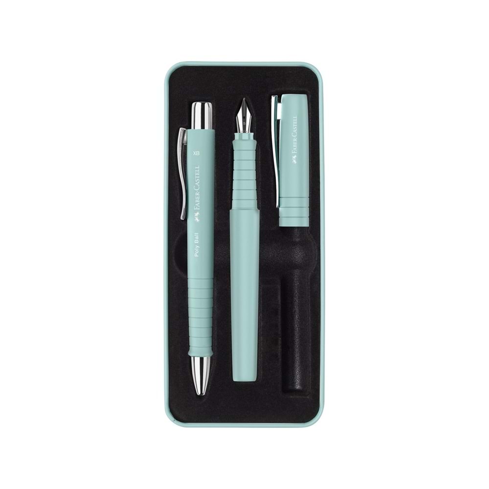Faber-Castell Poly Ball Dolma Kalem ve Tükenmez Kalem Metal Kutulu Hediye Seti – Karayip Mavisi
