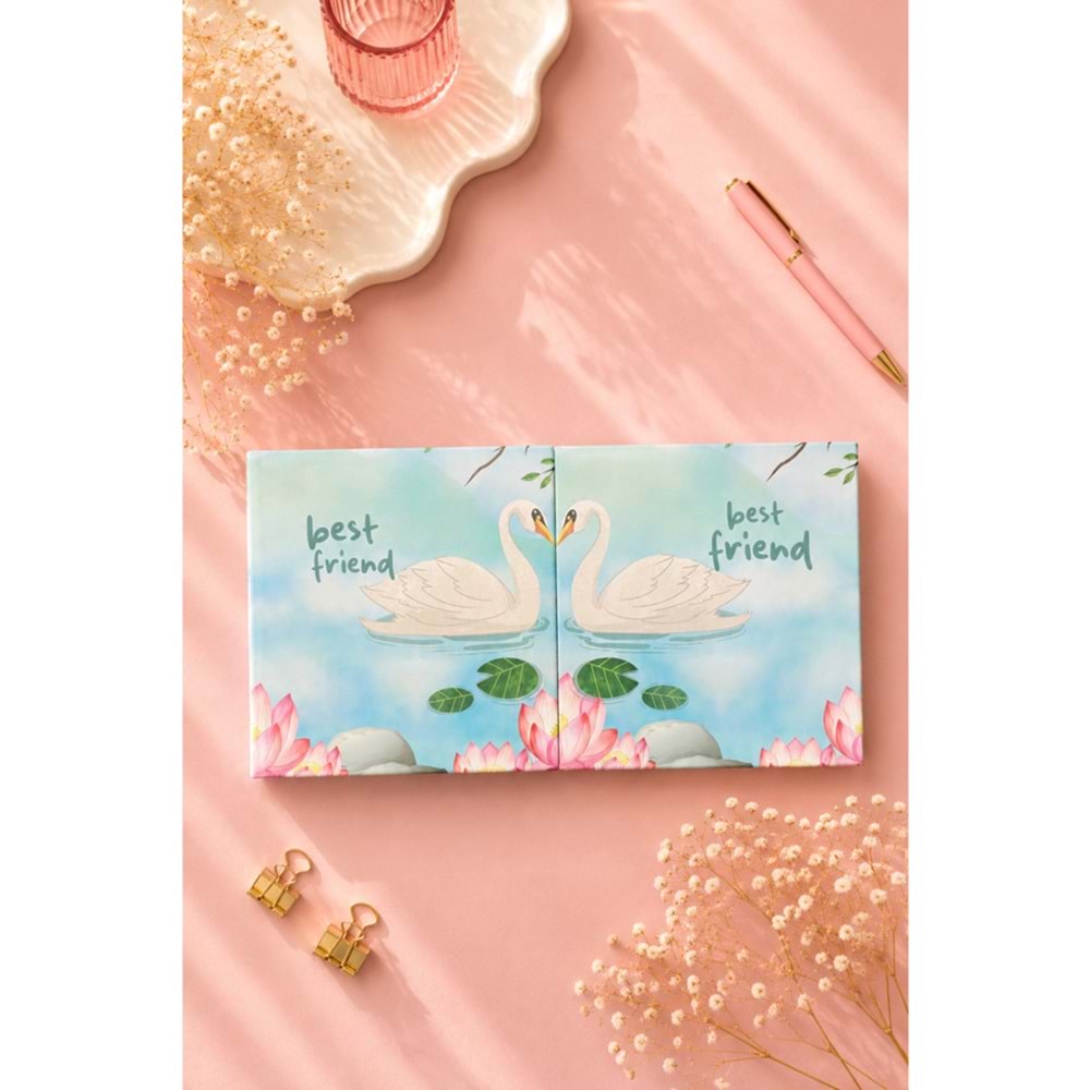 Lizy Best Friend İkili Defter Seti 16x16 cm Sert Kapak Düz İç Sayfa