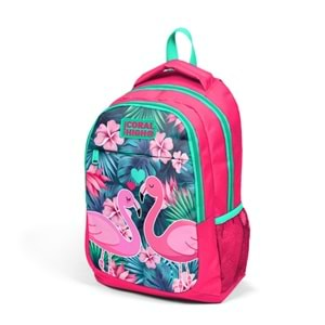 Coral High Kids Neon Mercan Su Yeşili Flamingo Desenli Okul Sırt Çantası 14377