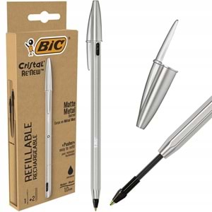 Bic Cristal Renew Metal Gövdeli Siyah Tükenmez Kalem Ve 2 Yedek Ucu