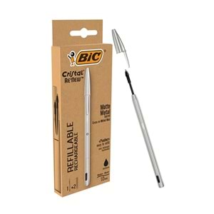 Bic Cristal Renew Metal Gövdeli Siyah Tükenmez Kalem Ve 2 Yedek Ucu