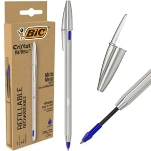 Bic Cristal Renew Metal Gövdeli Mavi Tükenmez Kalem Ve 2 Yedek Ucu