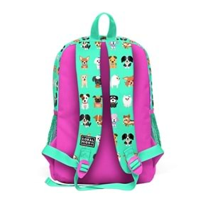 Coral High Kids Su Yeşili Neon Pembe Köpek Desenli Dört Bölmeli Okul Sırt Çantası 23465