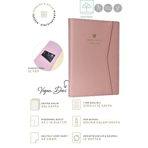 VJ Geçmeli ve Pembe Cepli Defter A5 Ivory 80 gr. 128 yp.