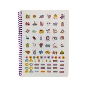 Keskin Color Karton Kp. Stickerlı Spiralli 80 Yp. Kareli Kawaii Defter 16,5x22,5 cm
