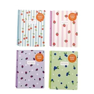 Keskin Color Karton Kp. Stickerlı Spiralli 80 Yp. Çizgili Meyve Defter 16,5x22,5 cm