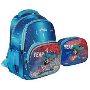 Relaxion Kabartmalı Timsah Figürlü İlkokul Çantası Beslenme+Kalemlik 1370