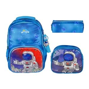 Relaxion Kabartmalı Astronot Figürlü İlkokul Çantası Beslenme+Kalemlik 1370