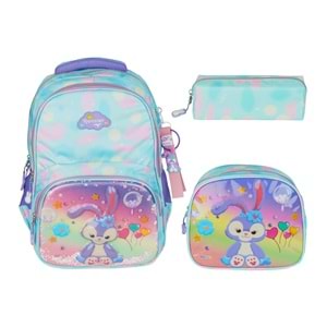 Relaxion Kabartmalı Tavşan Figürlü İlkokul Çantası Beslenme+Kalemlik 1370