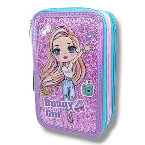 Bear&Deer Parıltılı Bunny Girl 3 Gözlü Kalem Kutusu BD-KCS223