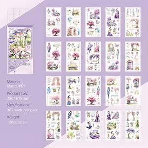 Puslu Anılar Zarif Çiçekler Sticker Defteri 20 Sayfa