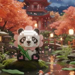 Oturan Sevimli Çiçek Panda Blok (350 Parça)