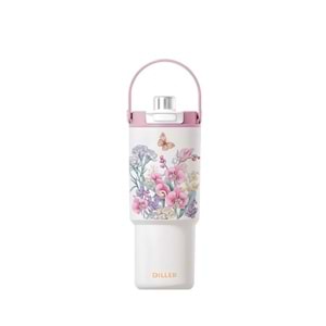 Diller Çiçek Desenli Pembe Paslanmaz Çelik Termos 880 ml. D9508-880