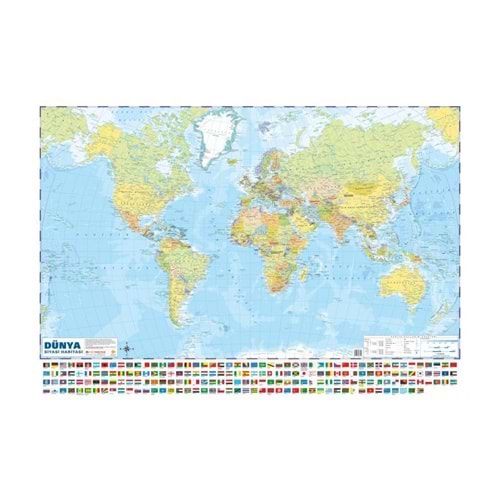 Dünya Siyasi - Fiziki Haritası 70X100 (Çift Taraflı)
