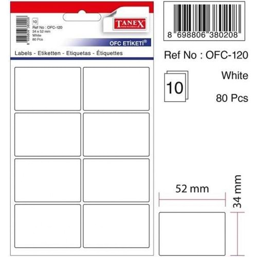 Tanex OFC-120 34x52 mm Beyaz Etiket
