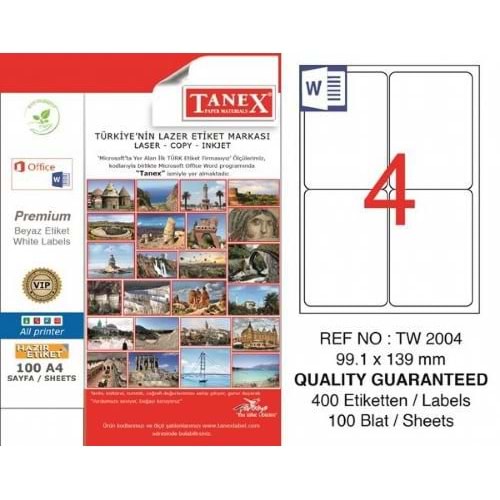 Tanex TW-2004 99,1x139 mm Laser Etiket 100 Ad.