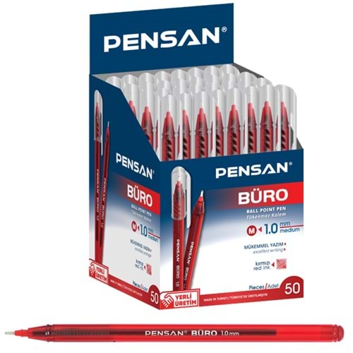 Pensan Büro Kırmızı Tükenmez Kalem 1 Mm. 50 Lik Kutu