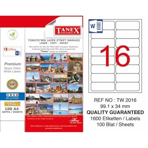 Tanex 99.1X34 Mm Laser Etiket Tw-2016
