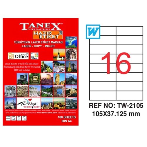 Tanex Laser Etiket Tw-2105 105 X 37.125 Mm