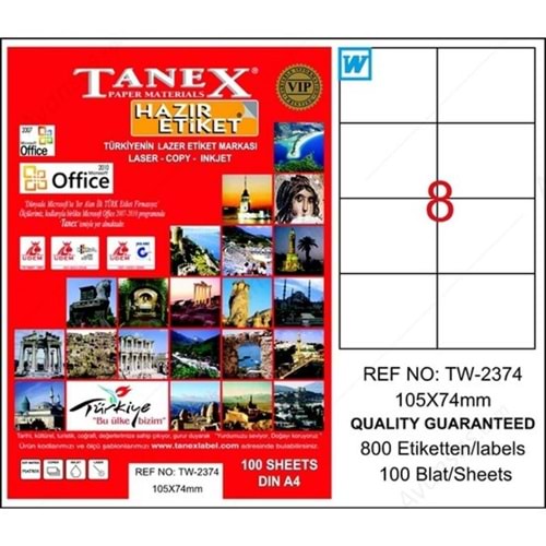 Tanex Laser Etiket Tw-2374 105 X 74 Mm