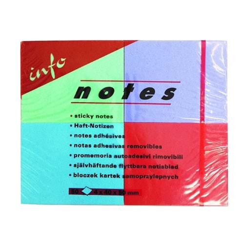 İnfo Notes 4 Renk Yapışkanlı Not Kağıdı (50 Yp 4x40x50 mm)