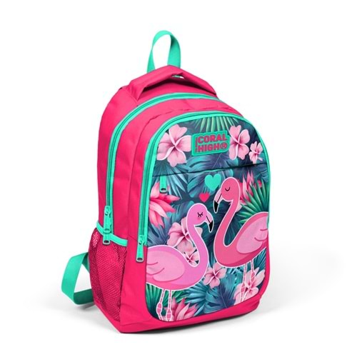 Coral High Kids Neon Mercan Su Yeşili Flamingo Desenli Okul Sırt Çantası 14377