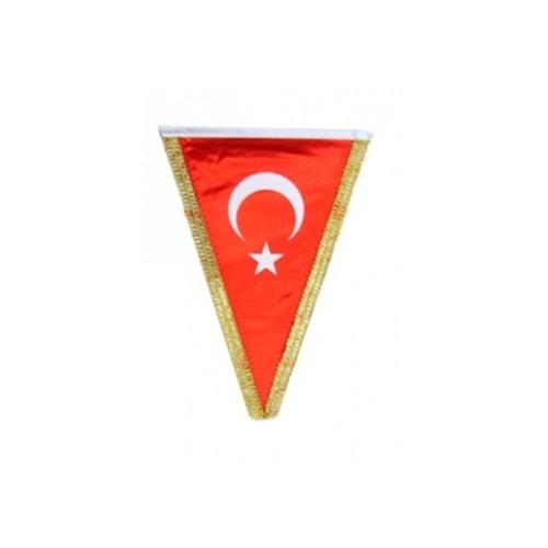 Masa Türk Bayrağı Üçgen Simli 15 X 22.5 Cm