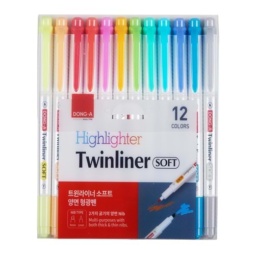 Dong-A Twinliner Çift Uçlu Keçeli Kalem 12 Renkli Set