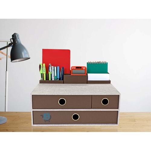 Gıpta Exclusive Krem 3 Çekmeceli Organizer 33x25x16 ORG1713