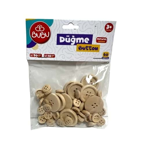 Bu-Bu Düğme 1,2 cm (50 Adet) - 2,5cm (10 Adet) 60 Lı Natural