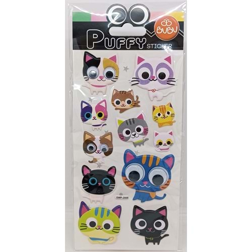 Bu-Bu Şaşkın Gözler Puffy Sticker Kedi 9x21 SWP-2006