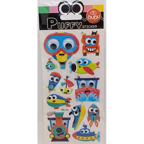 Bu-Bu Şaşkın Gözler Puffy Sticker Araçlar 9x21 SWP-2209