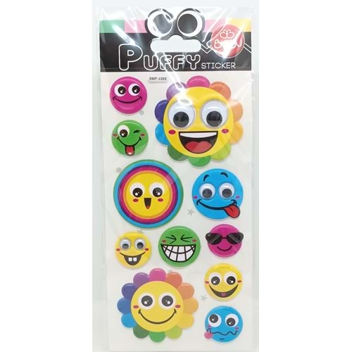 Bu-Bu Şaşkın Gözler Puffy Sticker Gülen Çiçekler 9x21 SWP-2202