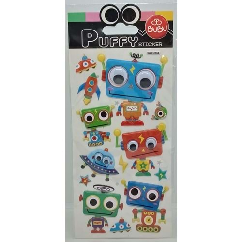 Bu-Bu Şaşkın Gözler Puffy Sticker Robotlar 9x21 SWP-2104