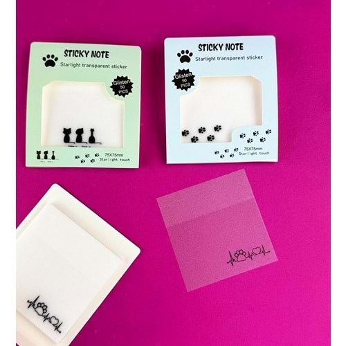 Şeffaf Yapışkanlı Not Kağıdı 50 Yp. Kedi Temalı