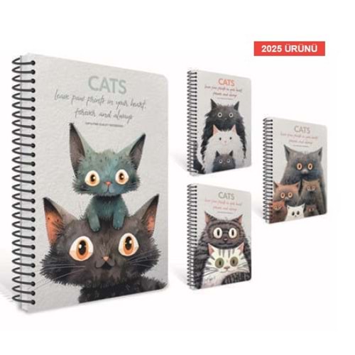 Gıpta Cats Spiralli Presli Karton Kpk. Defter A4 80 Yp. Kareli