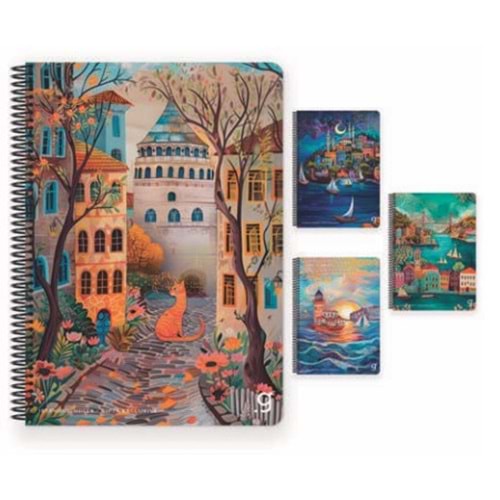 Gıpta İstanbul Temalı Spiralli Sert Kp. Kareli Defter 17x24 80 Yp. 7336