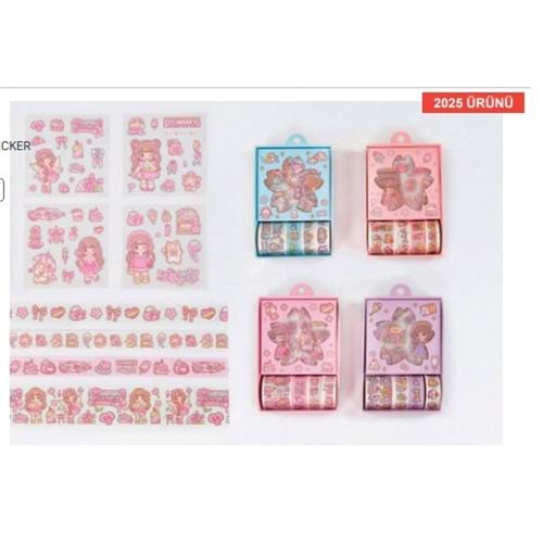 Gıpta Renkli Bant 4 Lü Set Stickerlı (ASORTİ) K8900