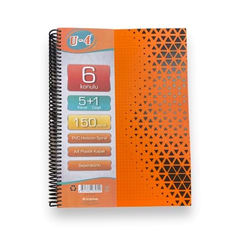 Tokaç U4 5+1 Bölümlü 150 Yaprak A4 Spiralli Ayraçlı Defter 5 Kareli 1 Çizgili Çoklu Defter