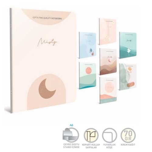 Gıpta Misty Tel Dikiş Kart. Kap. A6 80 Yp. Çizgisiz Defter