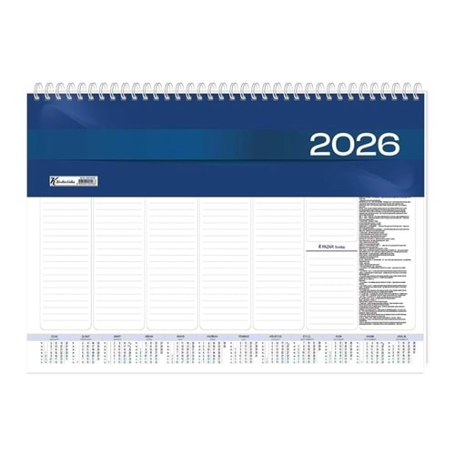 Keskin Color 2026 Haftalık Masa Sümeni Spiralli 28x40 cm