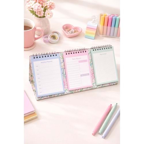 Liz Masaüstü Planner Takvim (3 Bölmeli) - Haftalık ve Günlük Liste TKV05