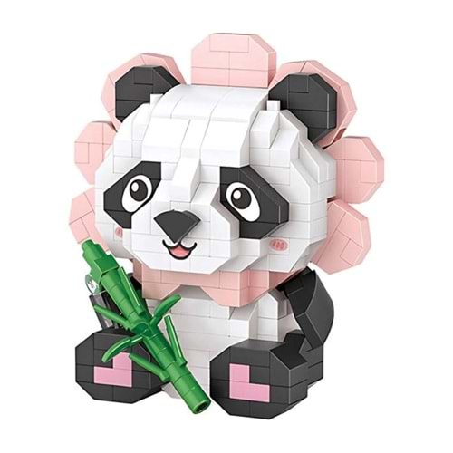 Oturan Sevimli Çiçek Panda Blok (350 Parça)