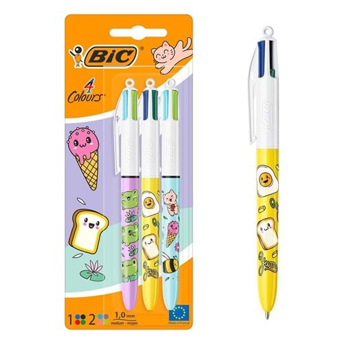 Bic Kawaii Tükenmez Kalem 4 Renk 3 Lü Blister Set 5037711