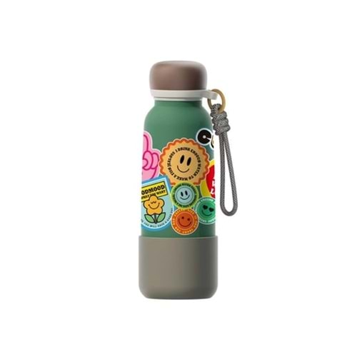 Vagonlife Pipetli Çelik Termos 550 ml Yazı Desenli Yeşil VGN-1105