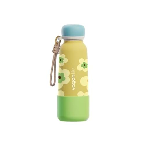 Vagonlife Pipetli Çelik Termos 550 ml Yazı Desenli Sarı VGN-1105