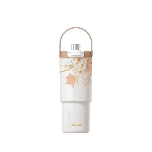 Diller Çiçek Desenli Gold Paslanmaz Çelik Termos 900 ml. D9508-880