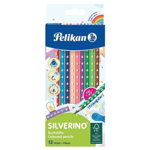 Pelikan Silverino Üçgen Kuru Boya Kalemi 12 Li